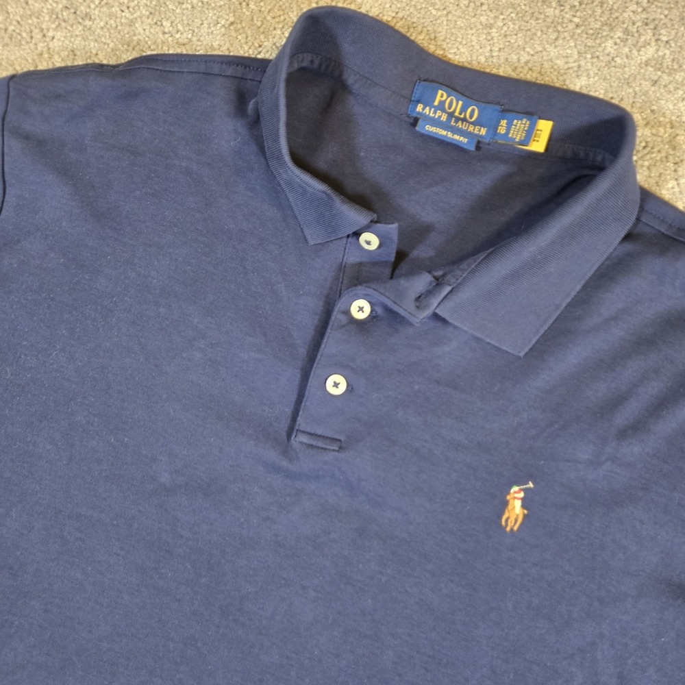 Polo Ralph Lauren Shirt Mens Large Navy Blue Golf Polo Flesh Pony‎ Logo